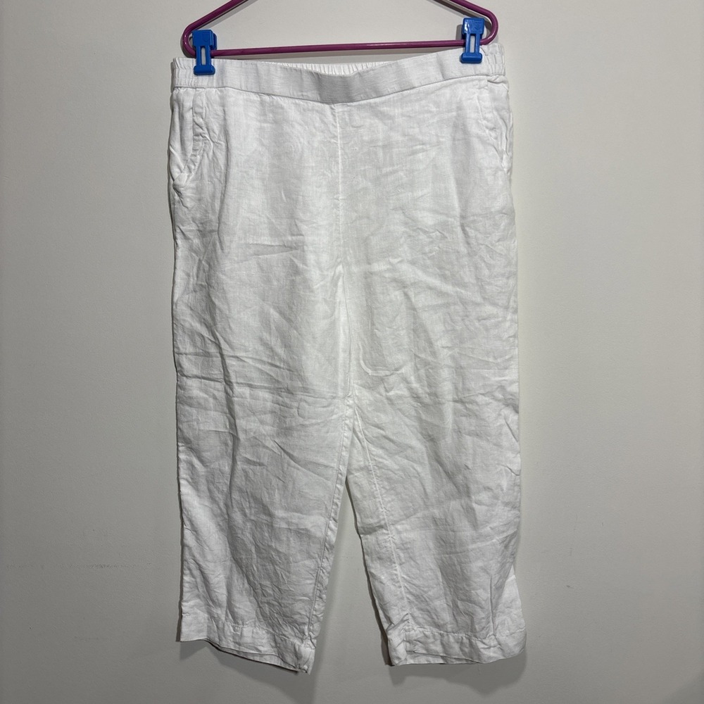 Charter Club Luxury Linen Wide Leg Pants White Elastic Waist Womens Large
